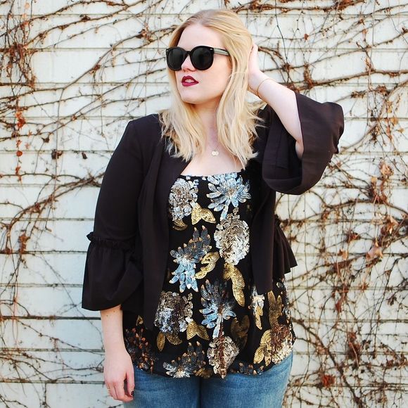 BB Dakota Floral Metallic Sequin Sheer Back Tank - Picture 1 of 8